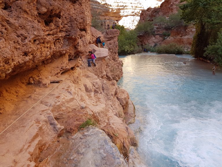 Climbing along Beaver Falls, Havasupai, AZ