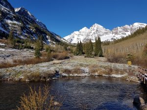 View of Maroon Bells from Maroon Lake Scenic Trail