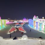 View of the ice city from the spiral tower at Harbin Ice Festival