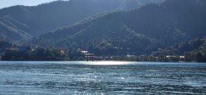 View of the Torri Gate of the Itsukushima Shrine from the JR Ferry